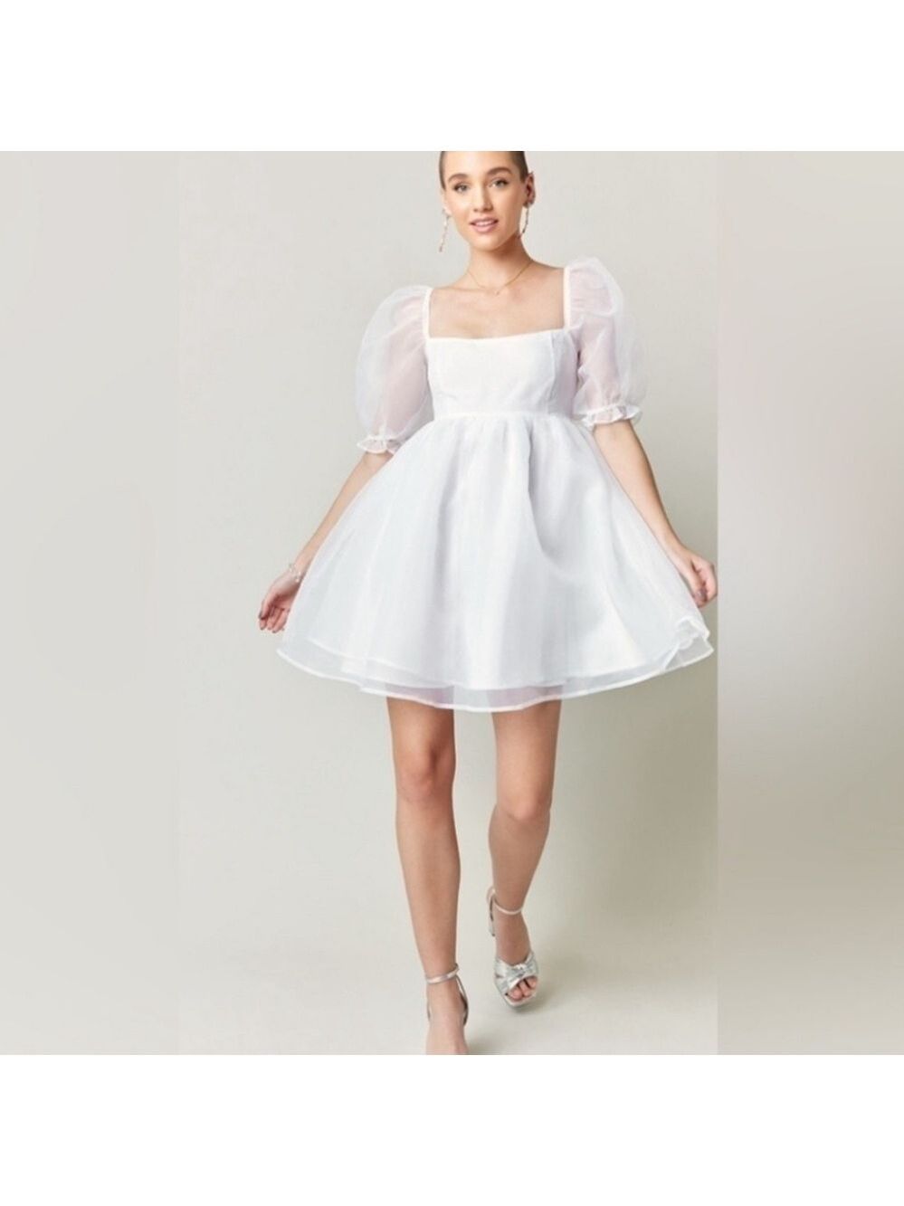 Audrey Parks for Francesca White Ina Puff Sleeve Mini Dress - Size Large